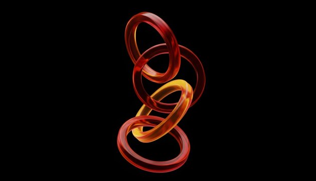 Interlocking translucent rings creating a dynamic abstract chain against a dark backdrop.
