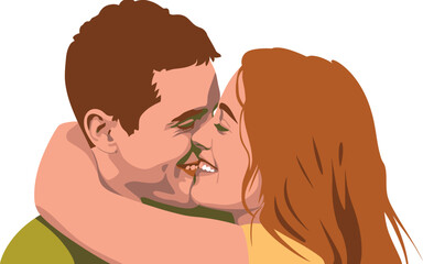 Obraz premium A cartoon illustration of a man and woman embracing and kissing each other lovingly.