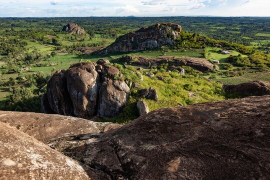 Afternoon Aerial View of Mawe Tatu Rock Formation in Kakamega County, Kenya
