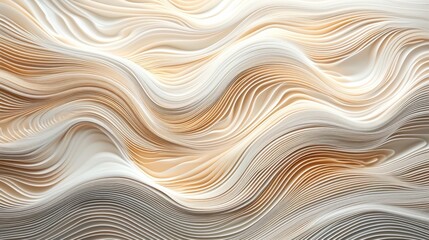 Obraz premium Abstract background of flowing beige and cream waves. 3D layered paper texture with smooth curves. Modern organic wallpaper design