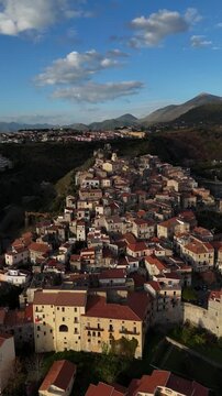 Cinematic Drone Flight Over the Historic Hilltop Town of Scalea
