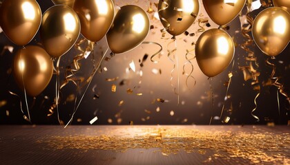 metallic balloons and golden confetti lets celebrate