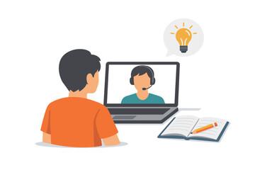 Online tutoring session with child and laptop illustrating virtual education concept