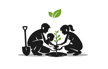 Family planting tree together: environmental conservation activity
