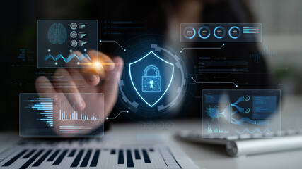 A futuristic cybersecurity dashboard for a Security Operations Center (SOC). The system monitors the network, analyzes data for threats, and provides comprehensive protection. Fermion