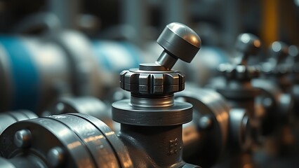 Metal nodules on industrial pipe valves reflecting light, metallic texture detail.
