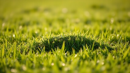 A subtle grassy mound with morning dew, a slight elevation in the natural terrain.
