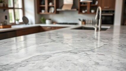 Close-up of a marble stone countertop, showing its detailed texture.
