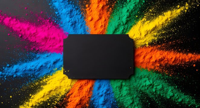 Colorful powder explosion around a black square