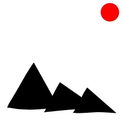 Black triangle and red dot minimal abstract art design.