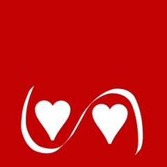 Two white hearts shape isolated on red background. Minimalist valentines day design illustration.