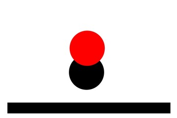 Abstract minimal graphic design of black and red circle with horizontal lines. 