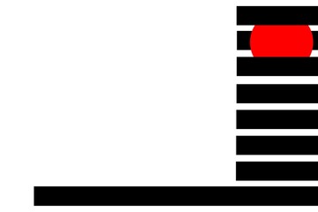 Minimalist clean white background with black stripes pattern and one red dot.