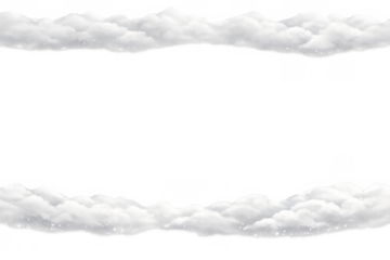 White realistic cumulus clouds forming a fluffy border frame with soft smoke isolated on transparent background