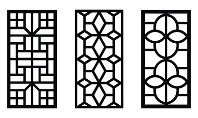 Three distinct geometric patterns isolated on white background, Vector