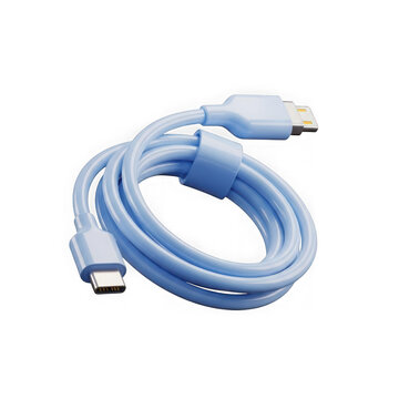 Blue usb type-c cable isolated on transparent background
