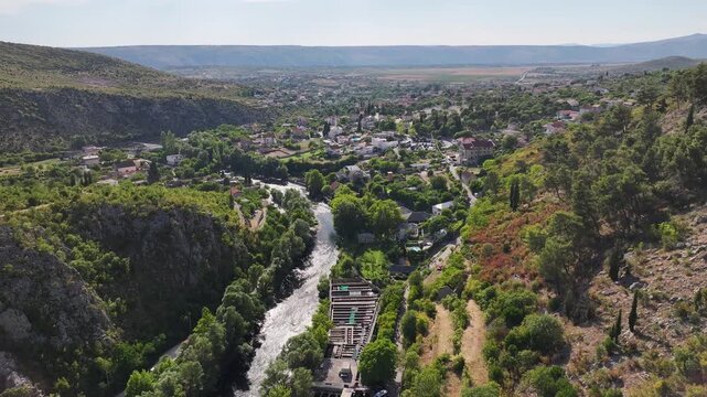 Blagaj town and Buna River aerial