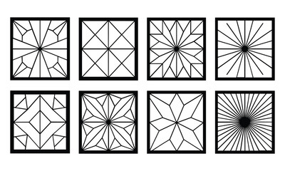 Geometric star patterns in squares isolated on white background, Vector