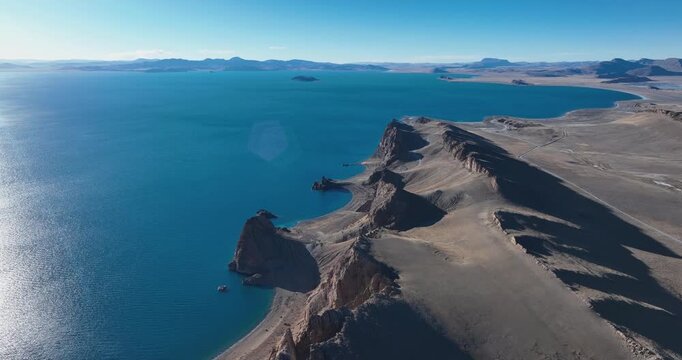 Aerial footage of beautiful lake landscape in tibet,China