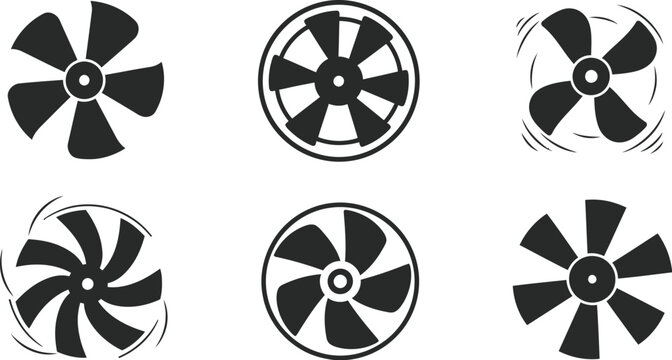 Diverse fan blade designs in a set ideal for projects on transparent background silhouette