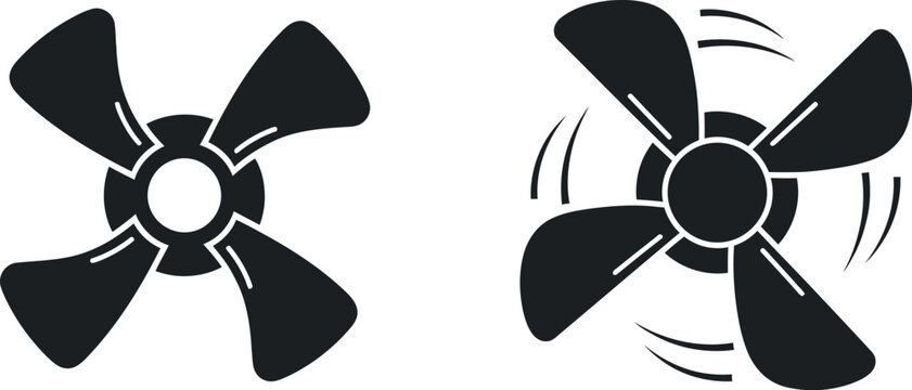 Two black ceiling fan blades different angles minimalist design on transparent background silhouette