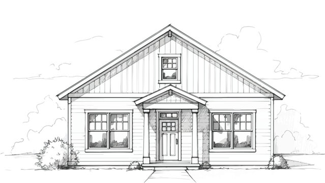 Symmetrical classic house with gable roof sketch