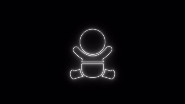 Human newborn baby, toddler or infant flat neon icon 4K video animation