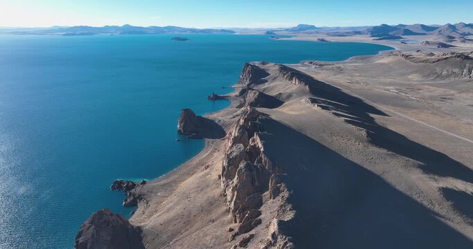 Aerial footage of beautiful lake landscape in tibet,China
