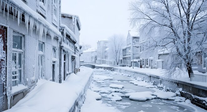 extreme cold weather editorial photo showing harsh winter conditions with frozen landscape