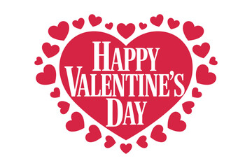 A festive Happy Valentine's Day graphic with a large red heart surrounded by smaller hearts on a white background.
