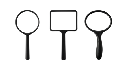 Magnifying glass with black handle on white background top view