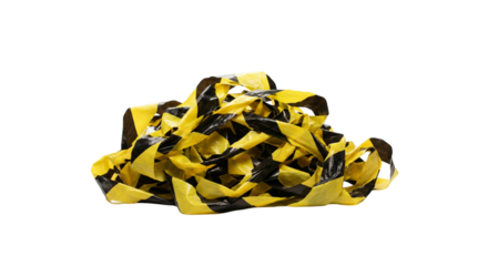 Caution tape messy pile yellow and black warning banner