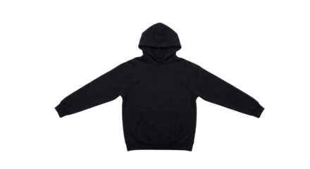 Black hoodie sweatshirt with kangaroo pocket isolated on white