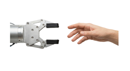 Robotic hand reaching towards human hand for technological collaboration