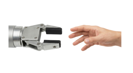 Robotic hand reaching towards human hand for technological collaboration