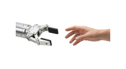 Robotic hand reaching towards human hand for technological collaboration