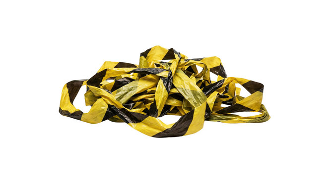 Caution tape messy pile yellow and black warning banner