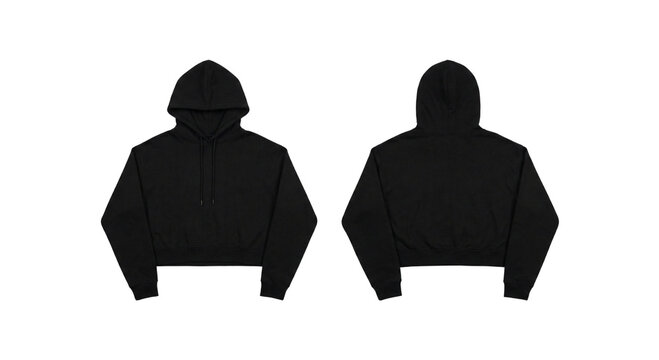 Black cropped hoodie mockup front and back view