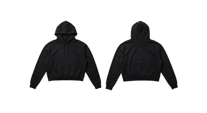 Black cropped hoodie mockup front and back view
