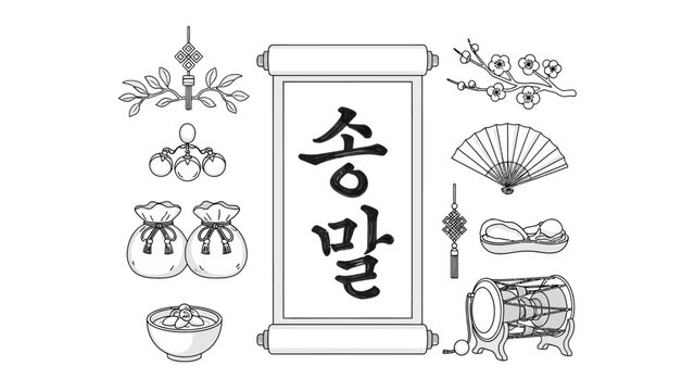 Korean Traditional Wedding Ceremony Items Illustration.