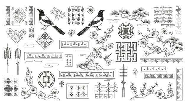Traditional Chinese Cultural Symbols and Ornaments.