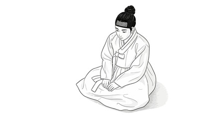 Obraz premium Woman in traditional dress sitting on floor.