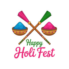 Happy holi festival greeting with colors and pichkaris Vector, illustration
