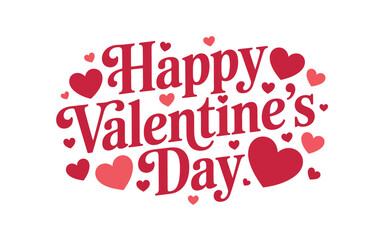 A festive Happy Valentine's Day message with red hearts on a white background