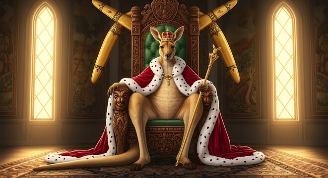 Kangaroo Wearing Santa Suit on Throne.