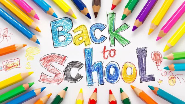 Animated back to school doodle with colorful pencils