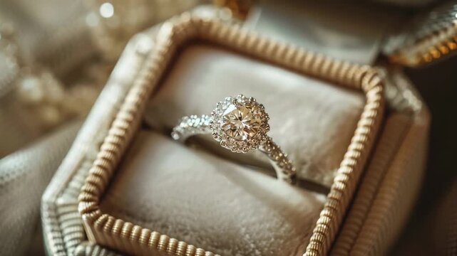 Beautiful diamond engagement ring sparkling in a box