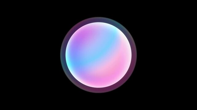 Abstract colorful gradient circle isolated on black background. Futuristic AI assistant bubble logo app screen loop animation, smart personal artificial intelligence chatbot technology concept