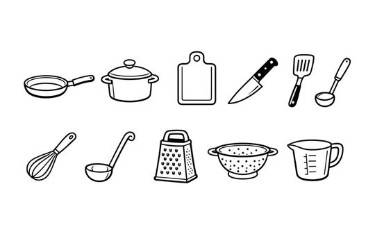 Kitchen, cooking outline icon set. Cookware, kitchenware outline icon collection.