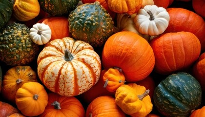 Abundance of Autumn - A Colorful Harvest of Pumpkins and Gourds.